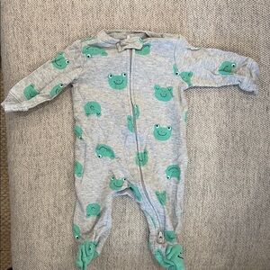 Gray and Green Frog Print Kids One Piece